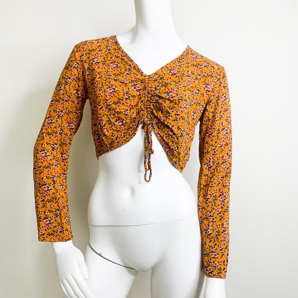 wild fable Tops - Wild Fable floral mustard crop top